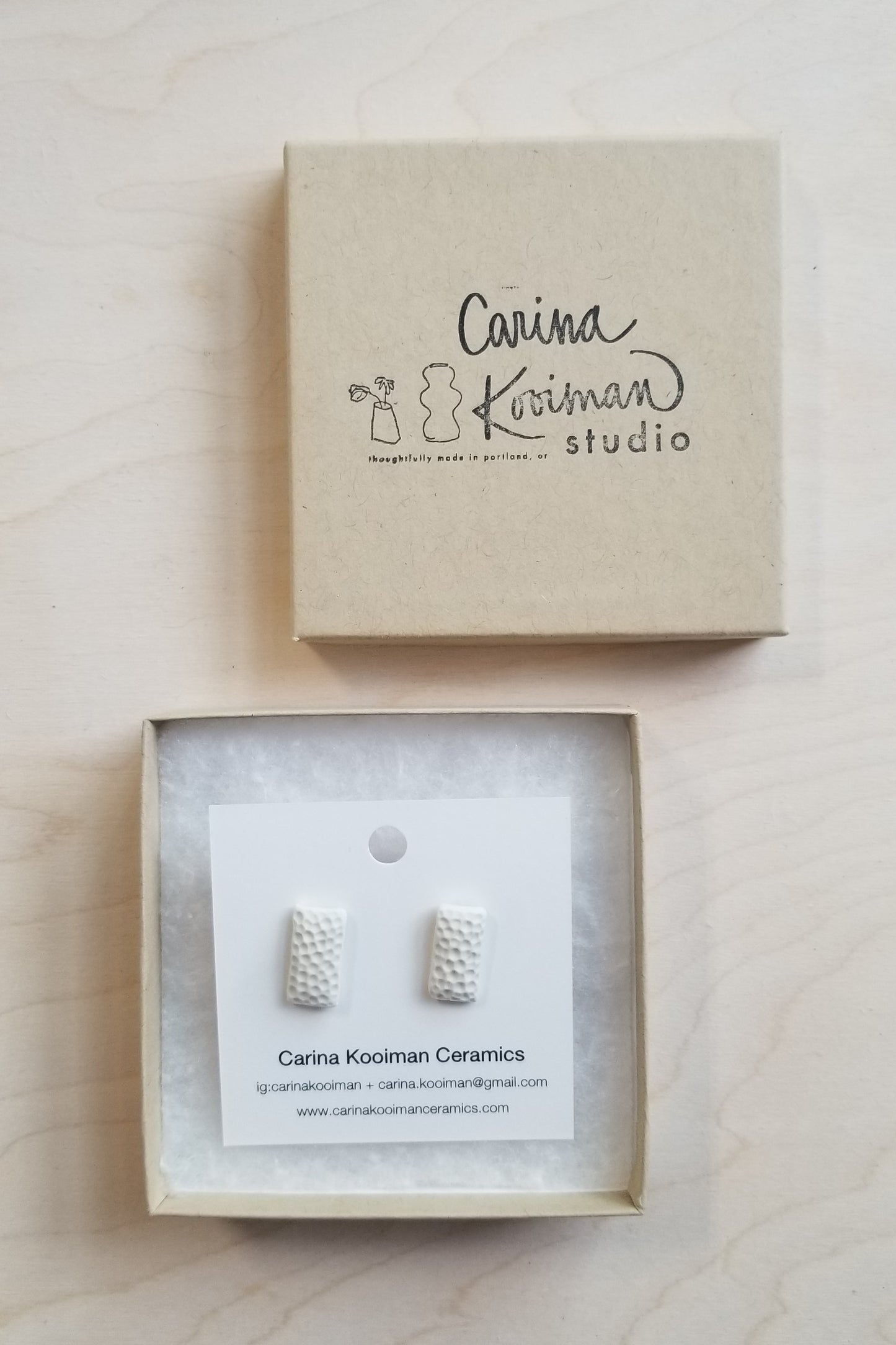 Dimpled White Rectangle Stud