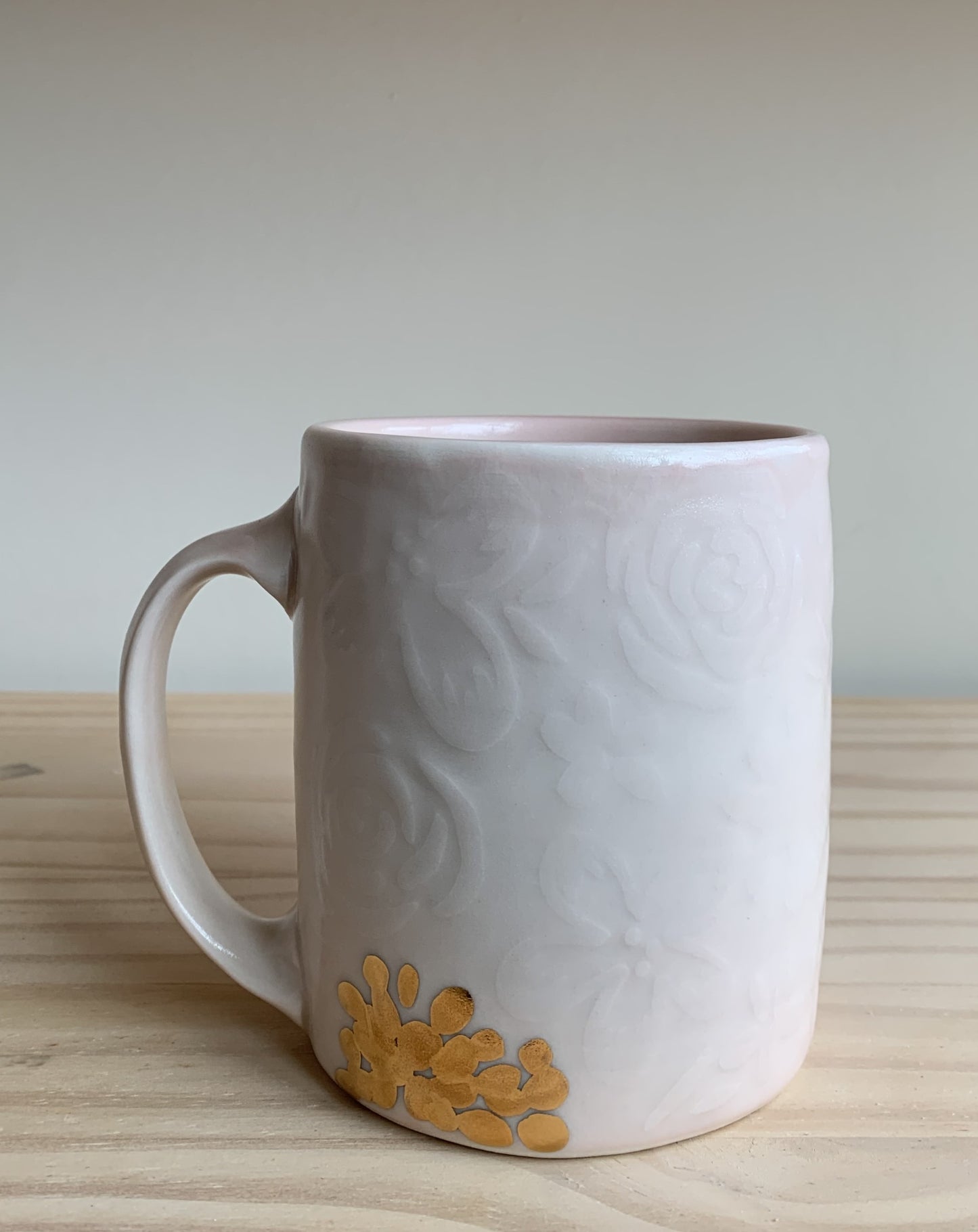 Pink Embossed Mug with Yellow Gold