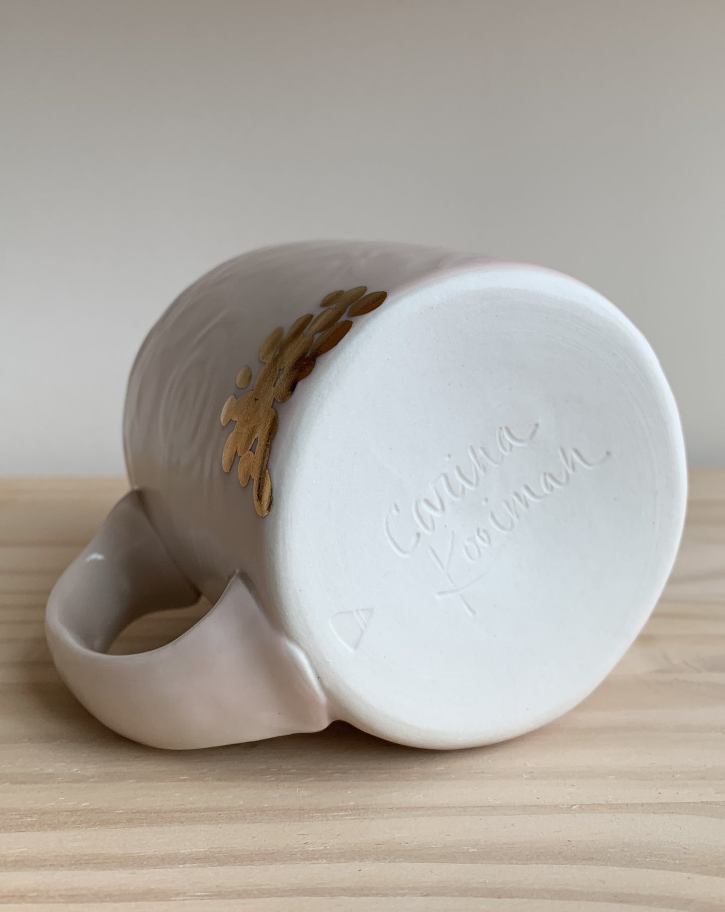 Pink Embossed Mug with Yellow Gold