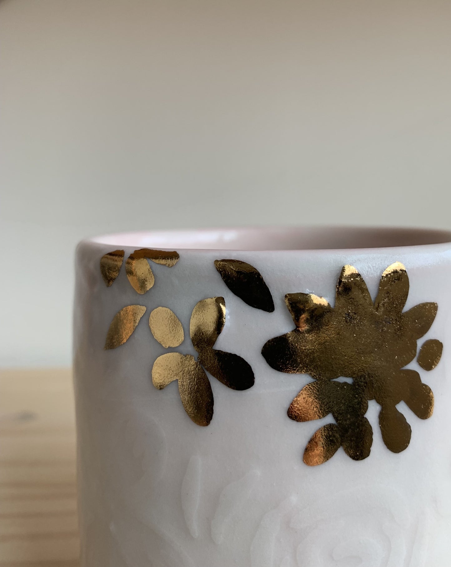 Pink Embossed Mug with Yellow Gold