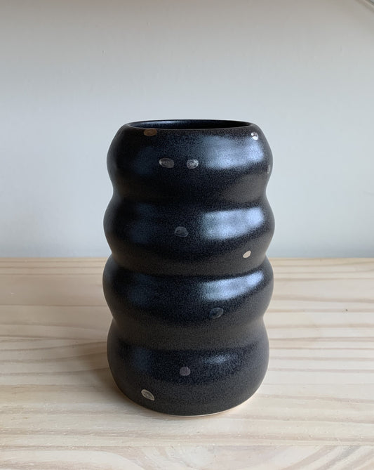 Black Bubble Vase with White Gold