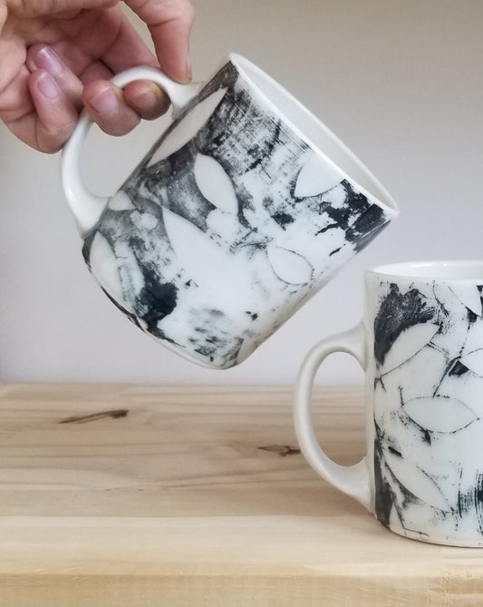 Porcelain Black Monoprinted Mug