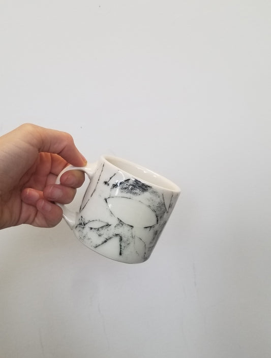 Porcelain Black Monoprinted Small Mugs